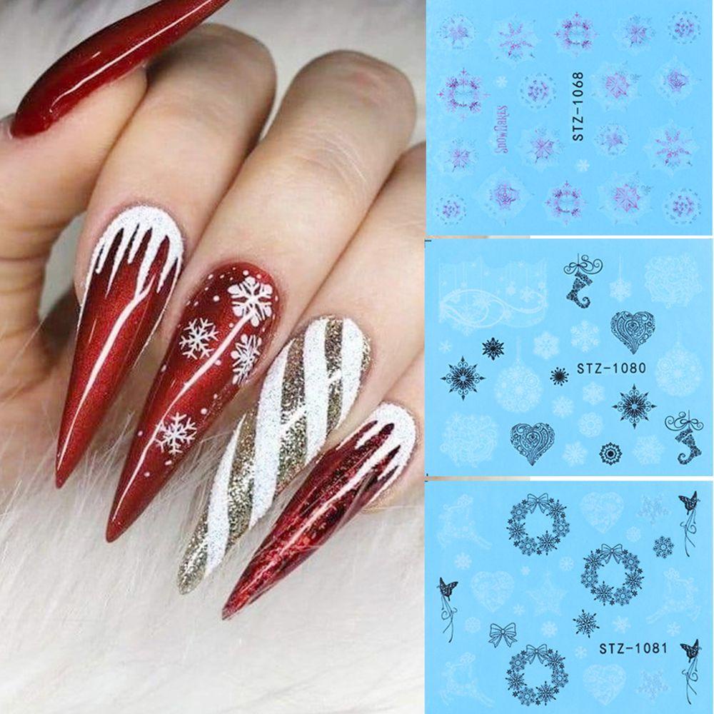Set 16 Hình Xăm Dán Móng Tay Họa Tiết Cây Thông Giáng Sinh Màu Đen Độc Đáo