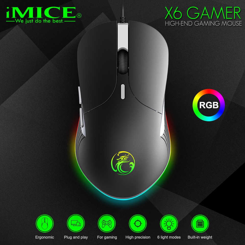 Chuột có dây Gaming iMice X6 6400 DPI - Bảo hành chính hãng 12 tháng