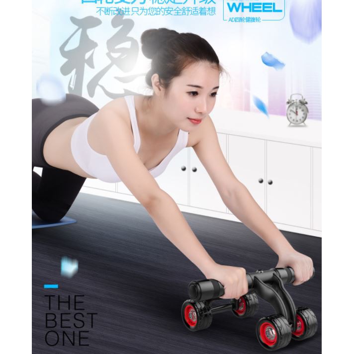 💪 Con Lăn Tập Bụng 4 Bánh, Dụng Cụ Tập Gym Cao Cấp - Khung ABS, Tay Cầm Inox 304, Bánh Cao Su