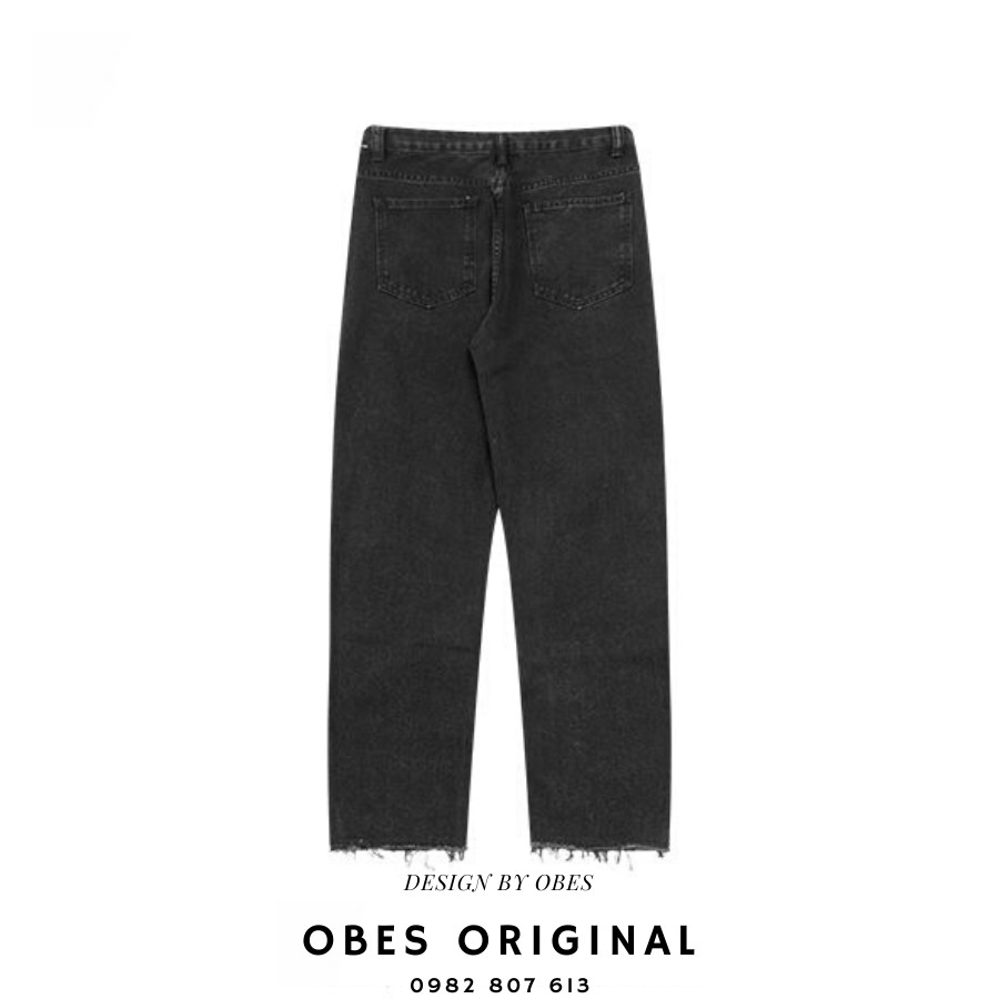 [OBES] Quần jeans đen cut gấu QR101