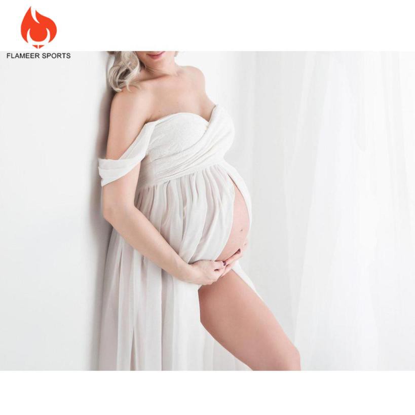 Đầm Maxi Hở Vai Thời Trang Cho Mẹ Bầu Chụp Ảnh