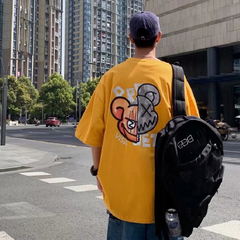 Áo Thun Tay Ngắn Cổ Tròn Dáng Rộng In Họa Tiết Hoạt Hình Phong Cách Hip Hop Thời Trang Mùa Hè Cho Nam Size M-5XL