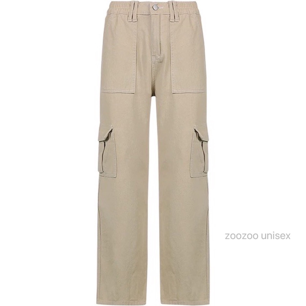 Quần kaki túi hộp ống đứng nữ, quần carGo pants phong cách Hàn Quốc cá tính ZooZoo