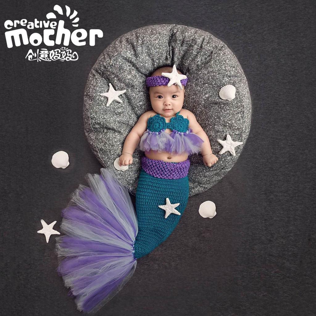 Phụ kiện chụp hình nàng tiên cá cho bé quần áo miomio sơ sinh trẻ em bộ bé trai quần trắng áo lullaby áo khoác lông