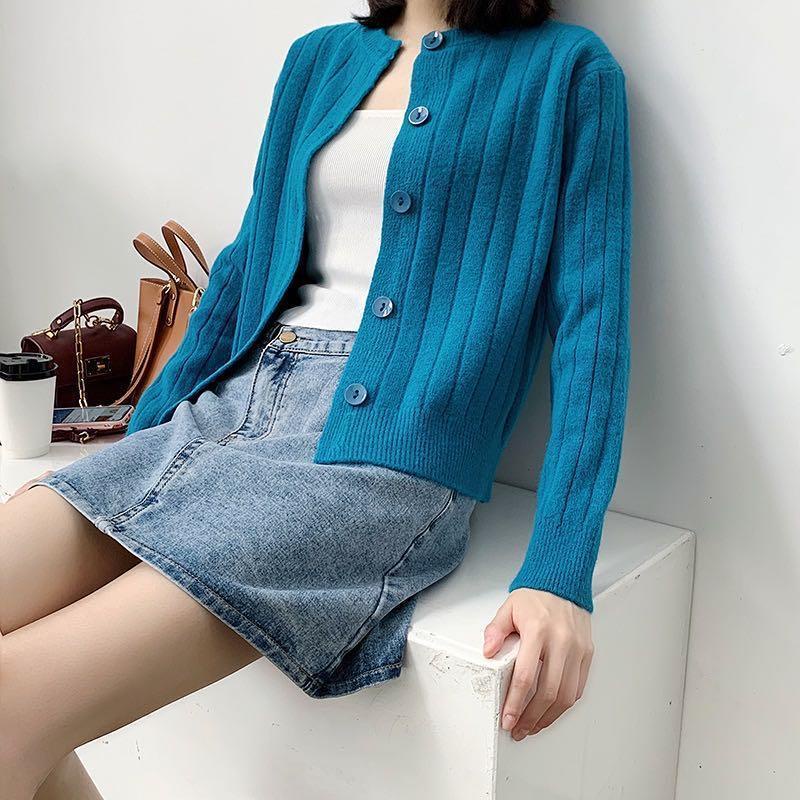 Áo Khoác Cardigan Dệt Kim Mỏng Dáng Rộng Cổ Tròn Tay Dài Màu Trơn Phong Cách Hàn Quốc Cho Nữ