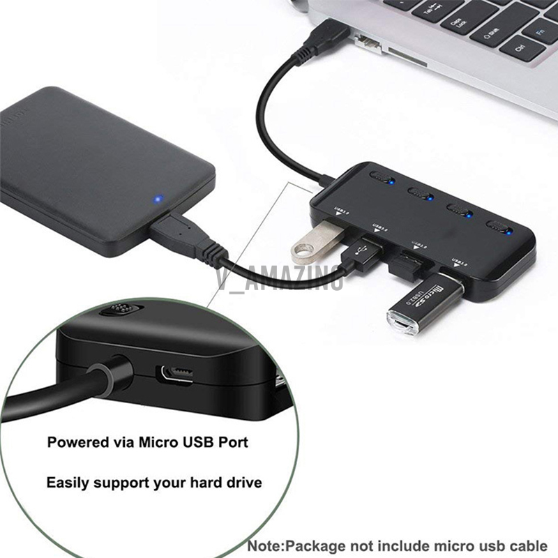 Hub Chia 4 Cổng Usb 3.0 Siêu Mỏng Có Công Tắc On / Off