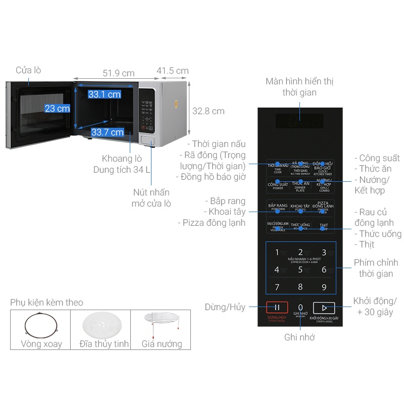 [Mã ELHADEV giảm 4% đơn 300K] Lò vi sóng Toshiba ER-SGS34(S1)VN 34 lít - Hàng chính hãng