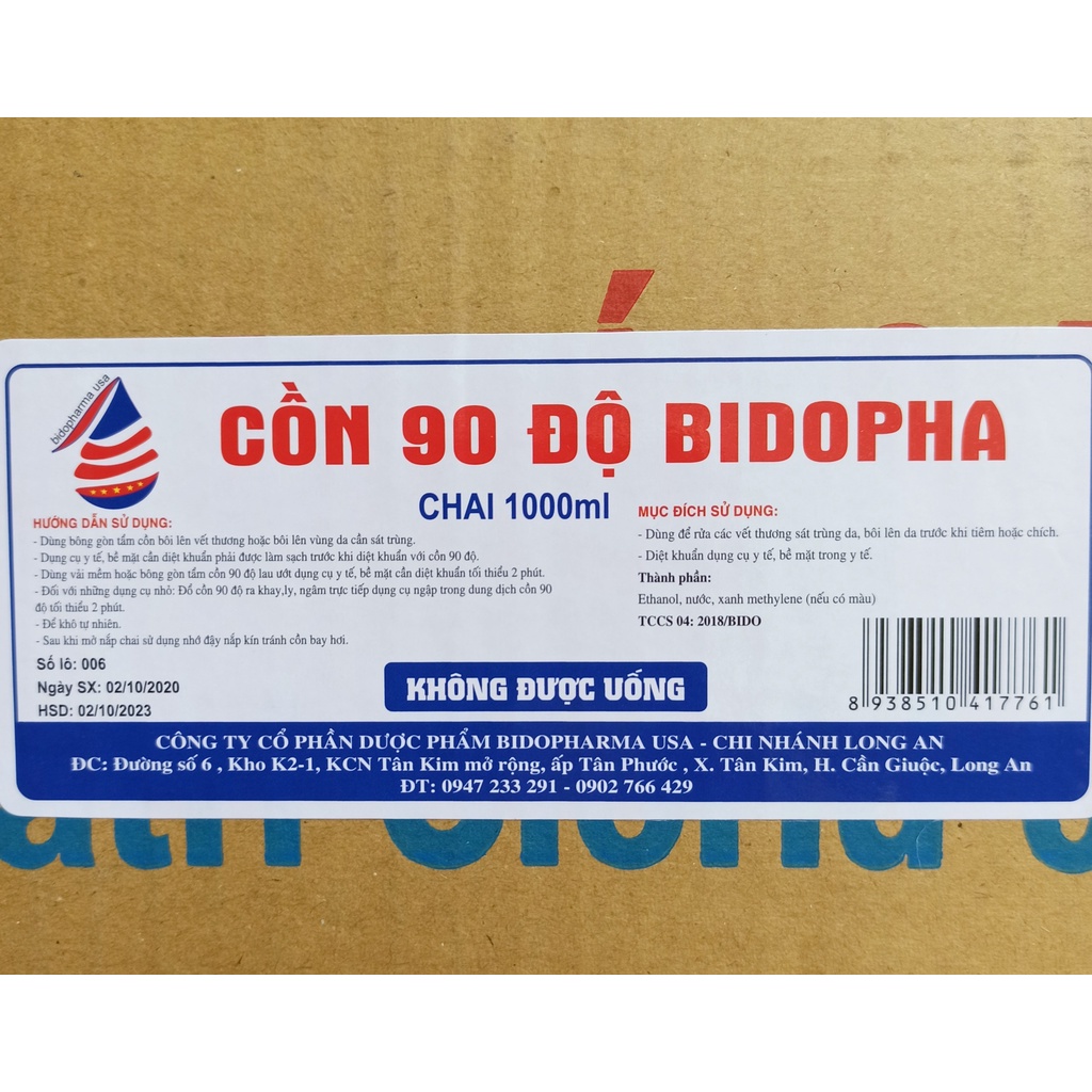 Cồn 90 độ Bidopha chai 1 Lít có vòi xịt - Cồn Bidopha có vòi xịt 90 độ 1000ml / chai