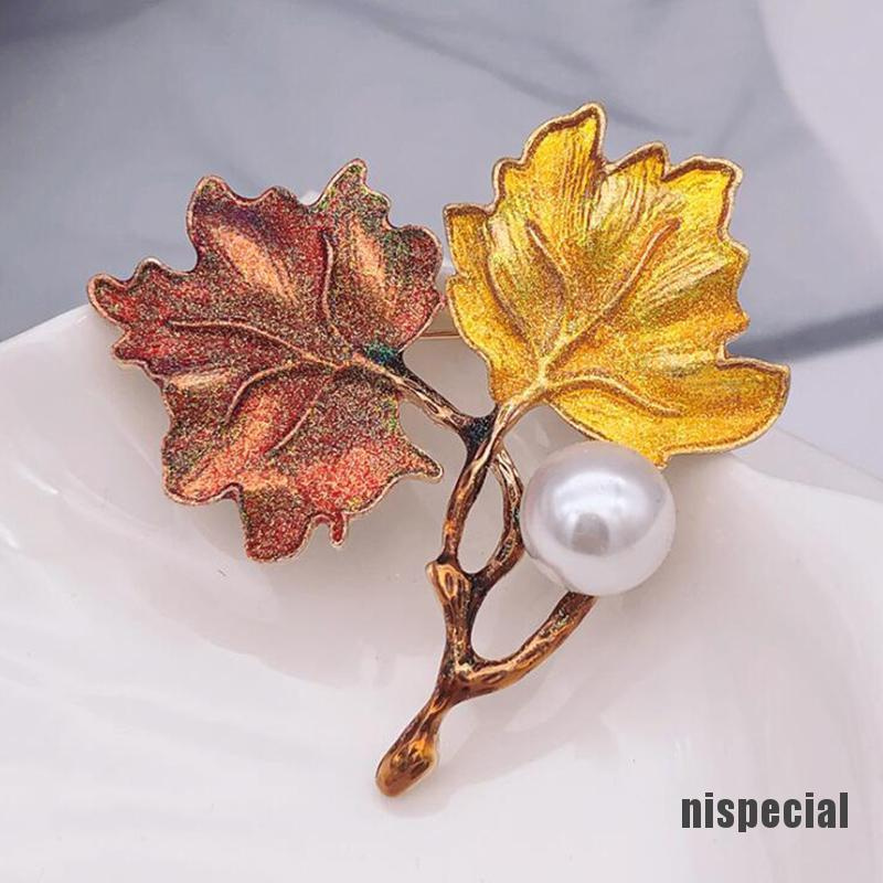 [nis-beauty] Vintage Maple Leaf Pearl Brooch Corsage Pin Accessories Gift Jewelry
