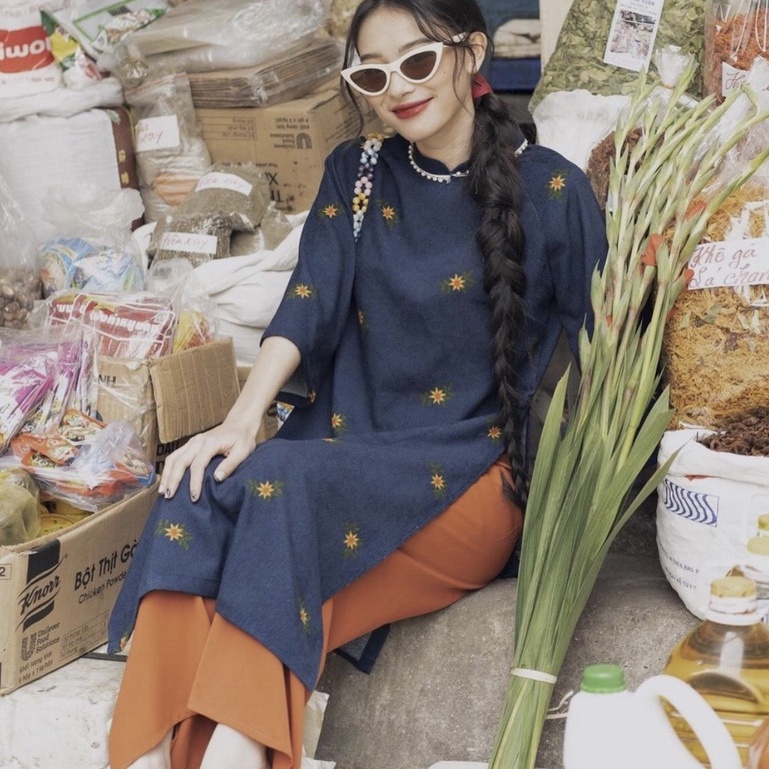 Kuchimachic - Áo dài Tết Les Fleurs kèm quần mã TET05