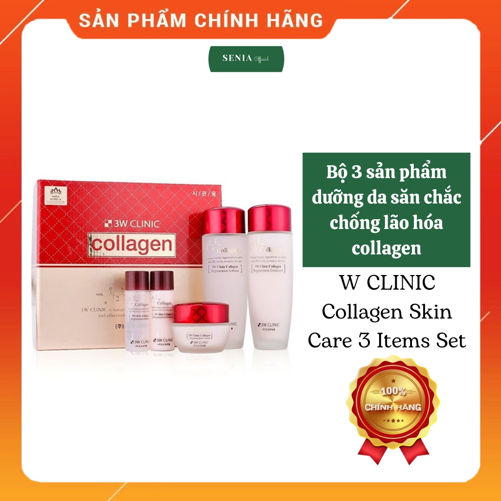 Bộ 3 sản phẩm dưỡng da săn chắc chống lão hóa collagen- 3W CLINIC Collagen Skin Care 3 Items Set