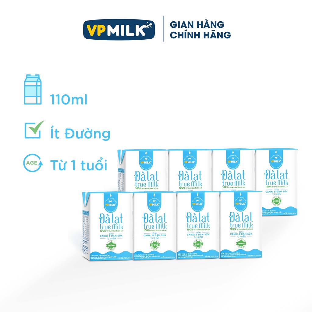 Sữa Tươi Đà Lạt True Milk 110ml (Thùng 48 hộp)