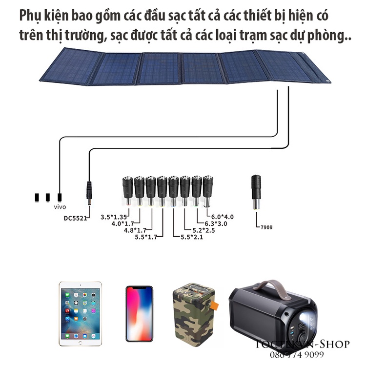 Tấm pin năng lượng mặt trời gấp gọn 50W - Dùng cho du lịch, dã ngoại, mobihome, xe bán hàng lưu động ...