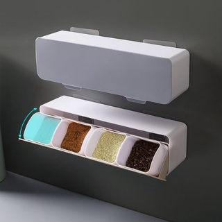 Hộp đựng gia vị dán tường nhà bếp 4 ngăn, đựng gia vị gọn đẹp, tiết kiệm thời gian nấu ăn