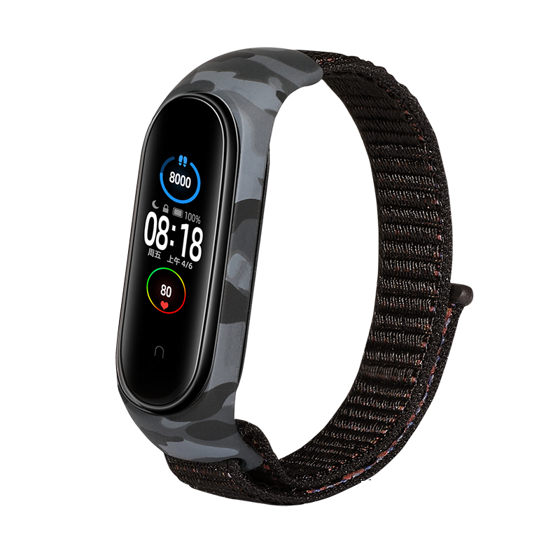 Dây Đeo Thay Thế Chất Liệu Nylon Hoạ Tiết Rằn Ri Cho Xiaomi Mi Band 5 Miband 6 5 4 3