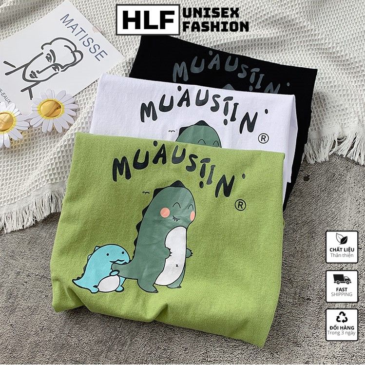 Áo thun tay lỡ form size rộng khủng long Muausiin, áo phông phom size rộng HLFashion