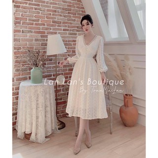 đâm ren xòe, váy ren dáng dài vintage mẫu mới siêu xinh VRN012101