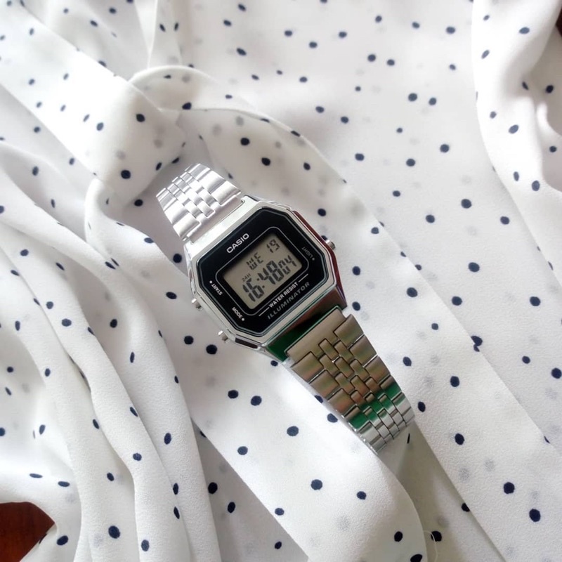 Đồng hồ Nữ Casio LA680WA-1D, đồng hồ chính hãng, bạc mặt đen màn hình trắng