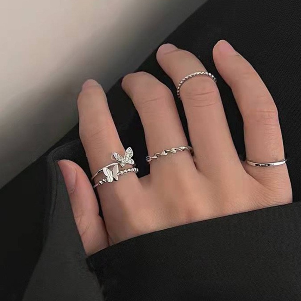 Bộ Nhẫn Hình Bướm Hở Có Thể Điều Chỉnh Phong Cách Hàn Quốc Đơn Giản