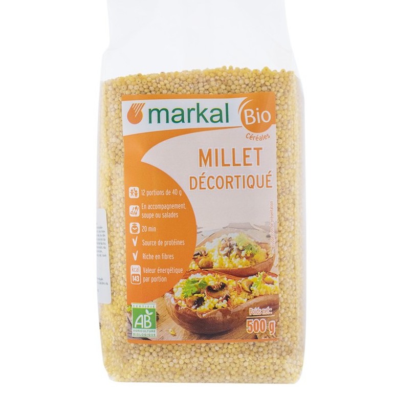 Hạt kê hữu cơ đã bóc vỏ markal 500g