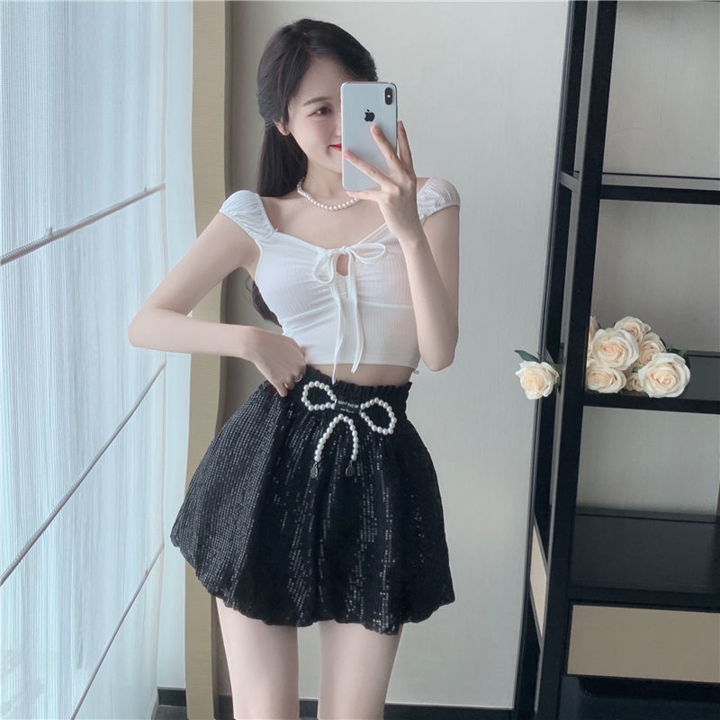 Quần Lửng Ống Rộng Lưng Cao Thêu Họa Tiết Lấp Lánh Thời Trang Mùa Hè Cho Nữ