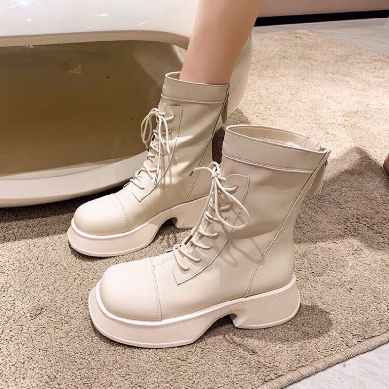 Giày bốt nữ cổ cao buộc dây cá tính hàng quảng châu hộp cam xả kho 150k