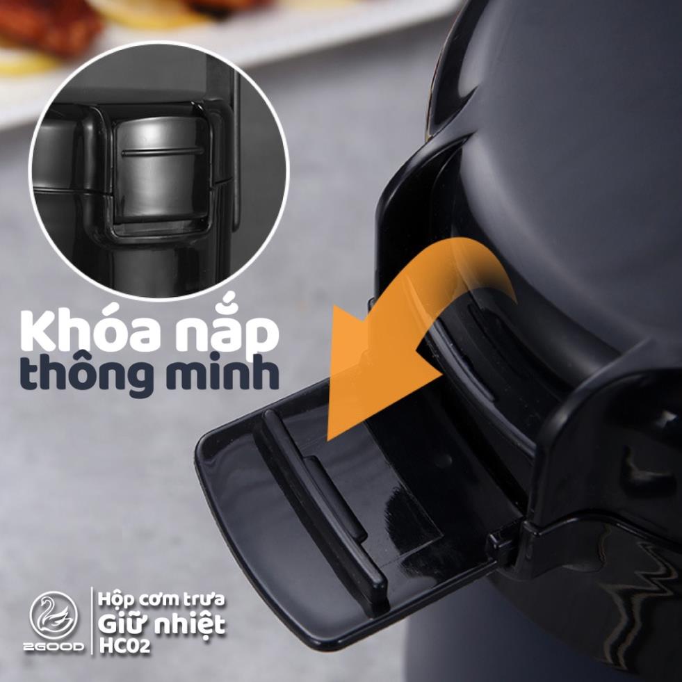 Hộp Cơm Giữ Nhiệt 2GOOD Lunch Box HC02   - Chống trào, chống bỏng, Kèm Đũa - Thìa - Túi, Giữ nhiệt 12 tiếng
