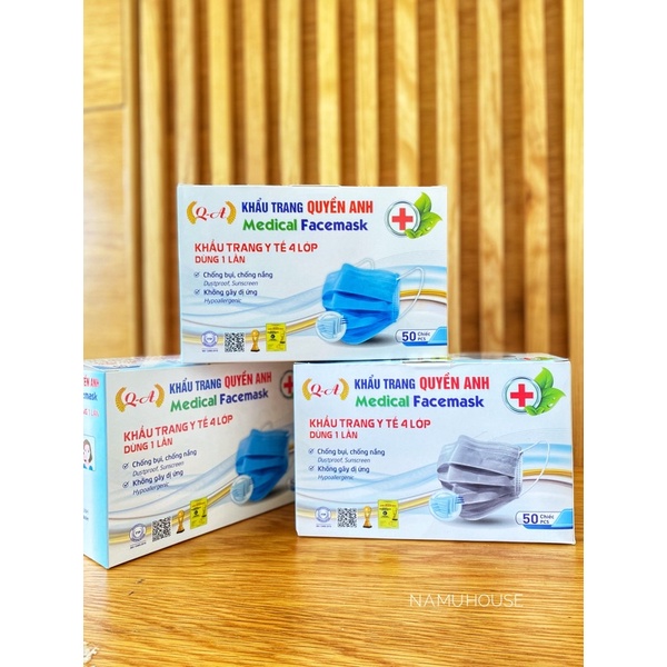 Hộp khẩu trang y tế 50 chiếc 4 lớp Quyền Anh cao cấp ôm mặt, dễ thở