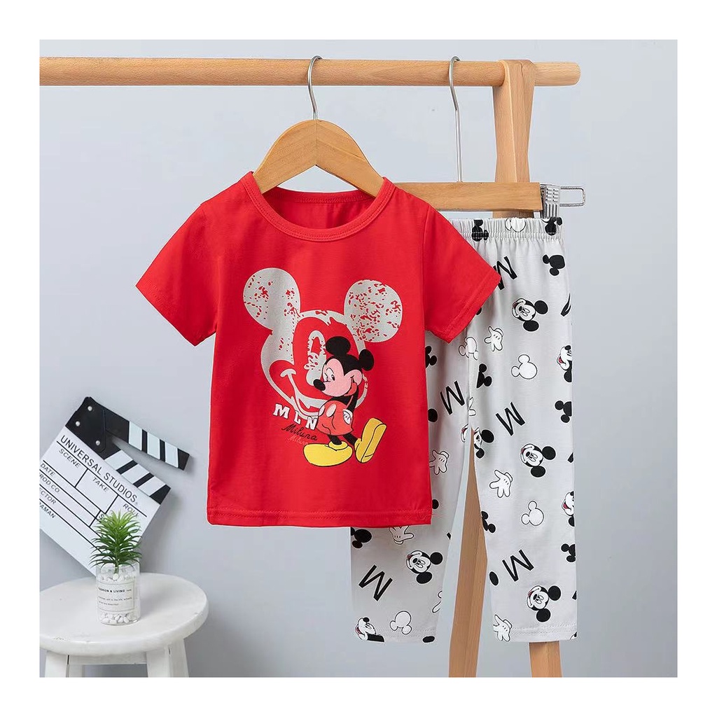 Áo Ngủ Tay Ngắn Chất Liệu Cotton In Hình Chuột MICKEY Cho Bé