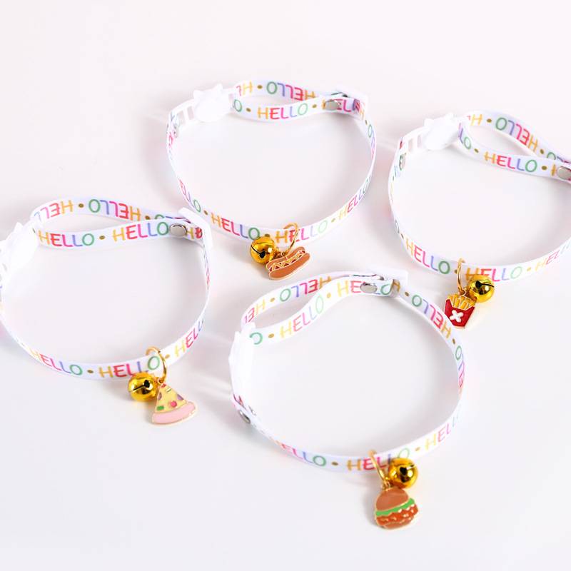 Vòng cổ mặt hình bánh pizza/ khoai tây chiên nhiều màu cho thú cưng