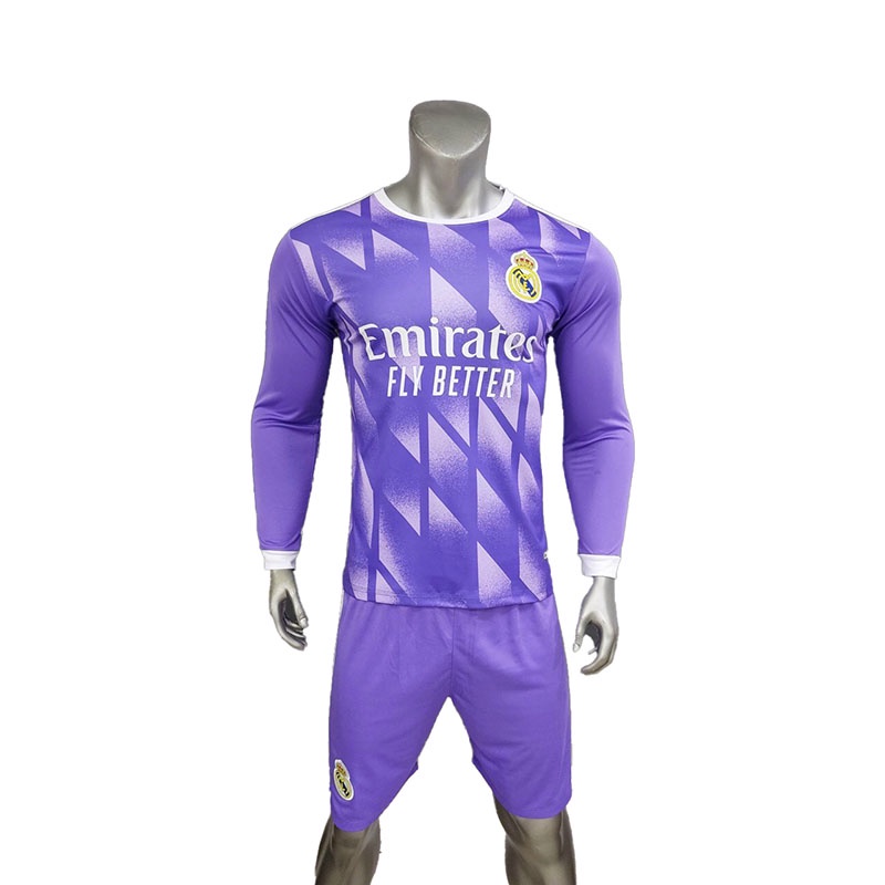 Quần áo bóng đá tay dài REAL MADRID màu tím 2022 CÓ IN tên số