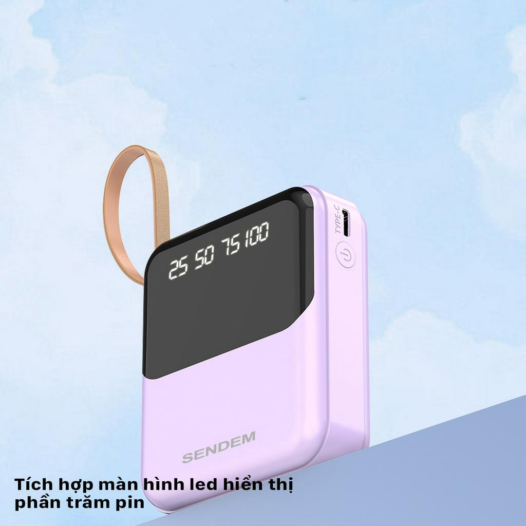 Sạc Dự Phòng Sendem P301 10000mAh Tích Hợp Sẵn Cáp Sạc, Có Led Báo Phần Trăm Pin, Màu Sắc Đa Dạng, Trẻ Trung P301