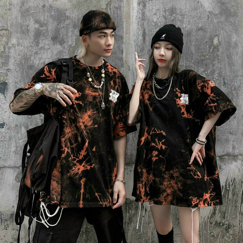Combo 2 áo thun tay lỡ thích hợp mặc cặp form rộng, áo thun loang màu unisex mẫu hè