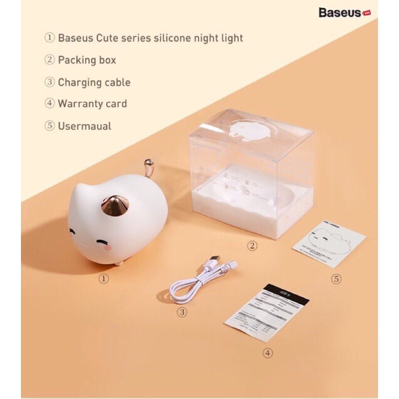 Đèn ngủ cảm biến đổi màu thông minh Baseus Cute Series Doggie Silicone Night Light 1100mAh re-Charge battery, Touch