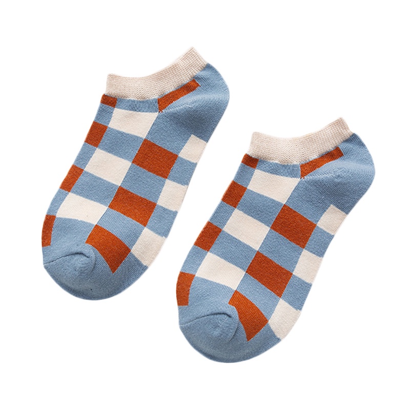 Vớ cotton Cổ Thuyền Kẻ Sọc Caro Màu Xanh Dương Dễ Thương Thời Trang Xuân Hè Cho Học Sinh