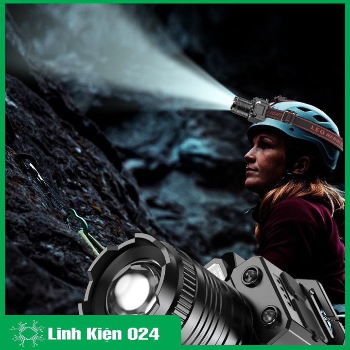 Đèn pin đội đầu gắn xe đạp cảm ứng hồng ngoại điều chỉnh độ sáng, độ phóng, góc chiếu nhiều chế độ, chống nước