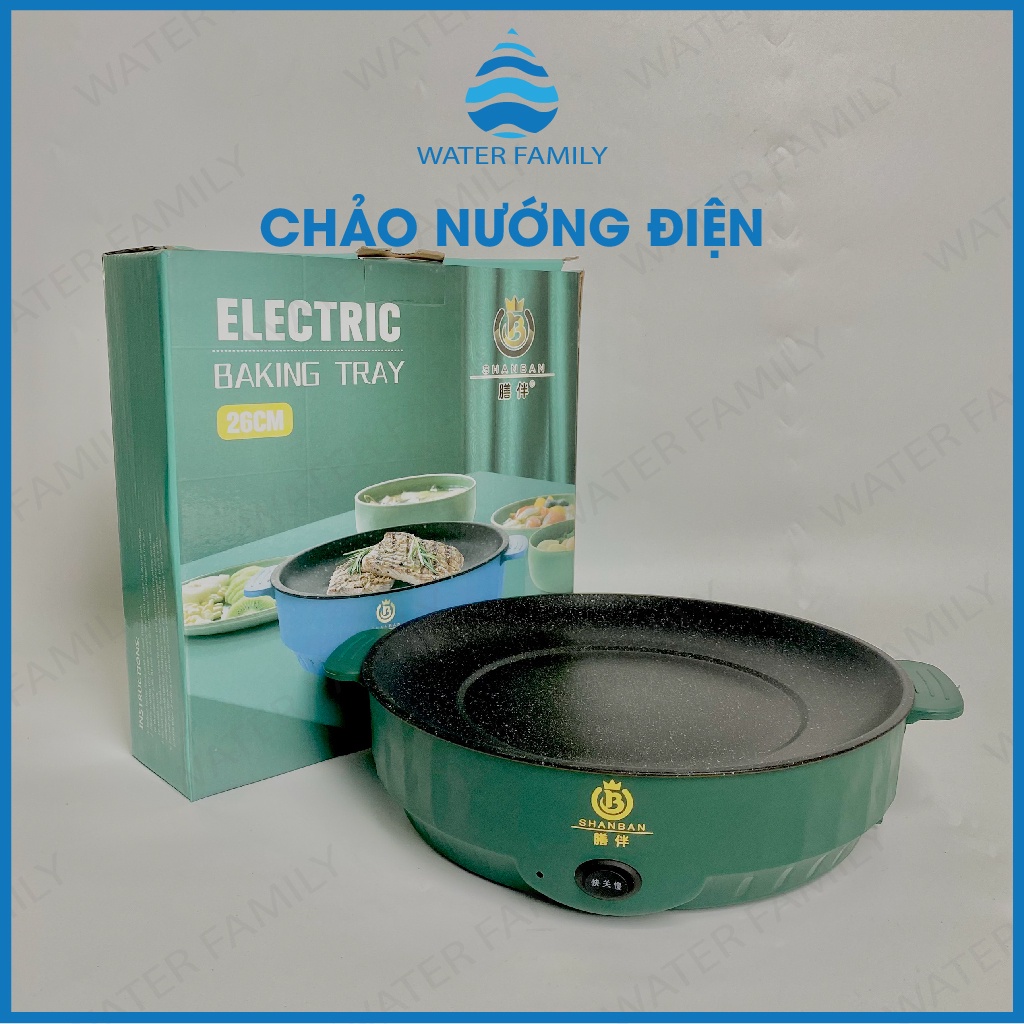 Chảo Nướng Điện Đa Năng 26cm Xanh - Bếp Nướng Điện Chống Dính, Nướng Thịt BBQ Hàn Quốc Electric Baking Tray