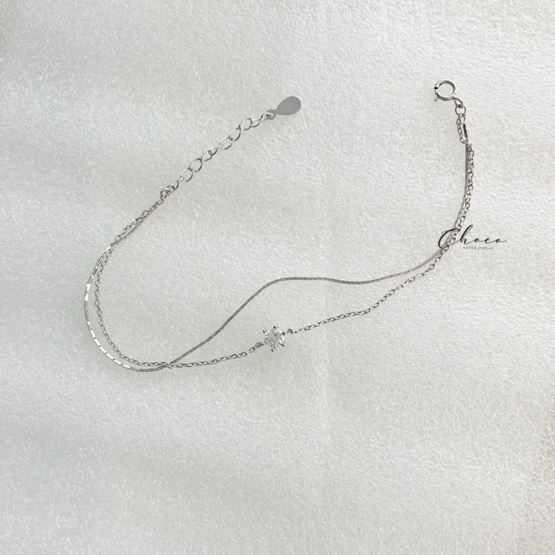 Vòng tay bạc hạt đá dây đôi Choco Jewelry