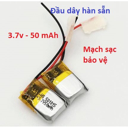 Pin Li-Po 3.7V 501015 50mAh (Lithium Polyme) 50mAh cho tai nghe Bluetooth (Có sẵn mạch bảo vệ sạc  &amp; đầu dây chờ)