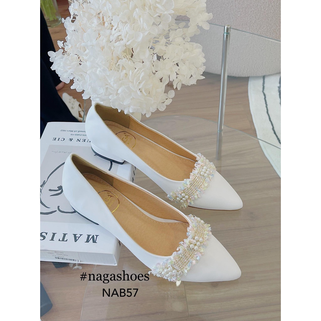 GIÀY BÚP BÊ NAGASHOES BÍT MŨI PHỐI VẢI REN HỌA TIẾT NAB57