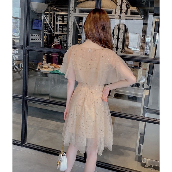 Amoi Bộ Đầm Thời Trang Pháp Niche Super XINGX Tulle Không Tay Phong Cách Phương Tây