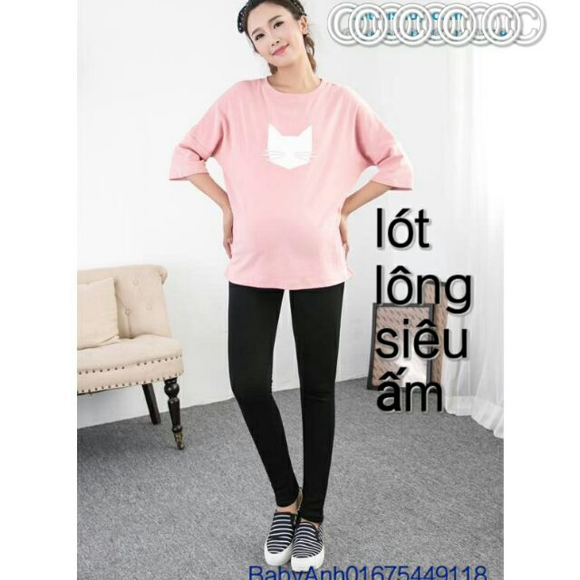 SALE SẬP SÀN_ QUẦN LEGING BẦU LÓT LÔNG CO DÃN DÀY ĐẸP(ĐEN+LÔNG CHUỘT)