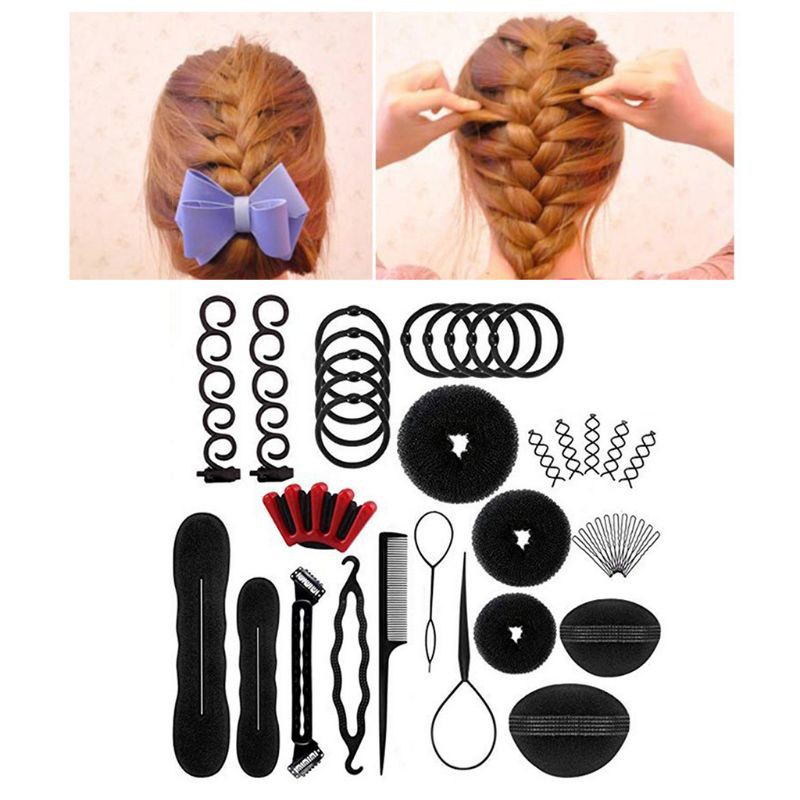 HAP  40Pcs/Set Women DIY Hair Styling Accessories Kit Magic Donut Bun Maker Hairpins Ties Fast Twist Modelling Hairdress Braid Tools