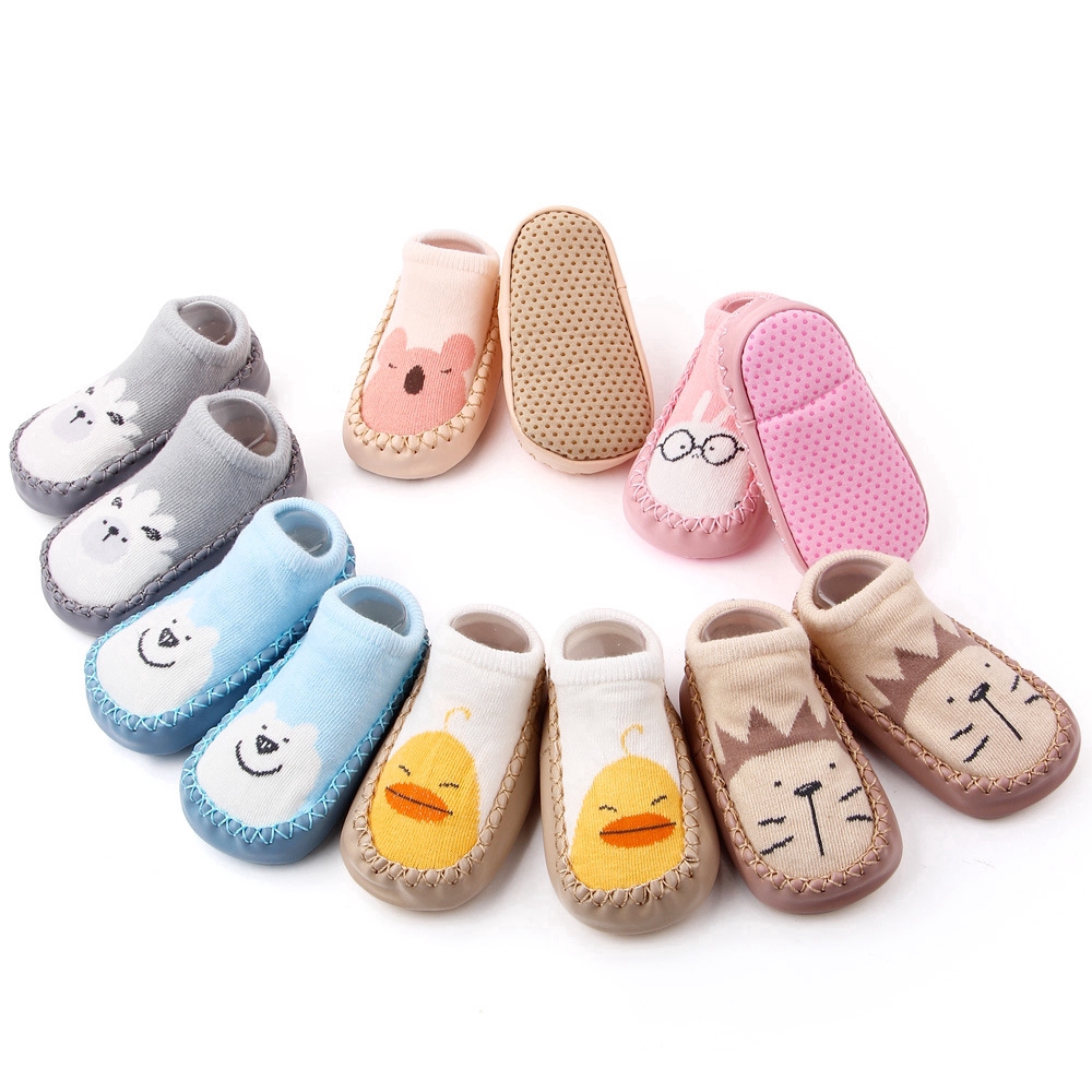 Giày vải cotton họa tiết chú gấu / thỏ hồng hoạt hình cho bé từ 0 -2 tuổi