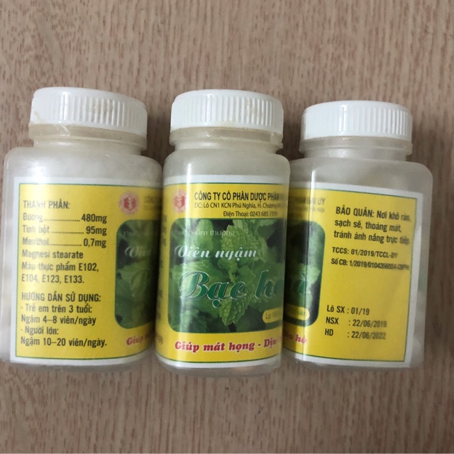 Viên ngậm Bạc Hà mát họng dịu ho lọ 150 viên