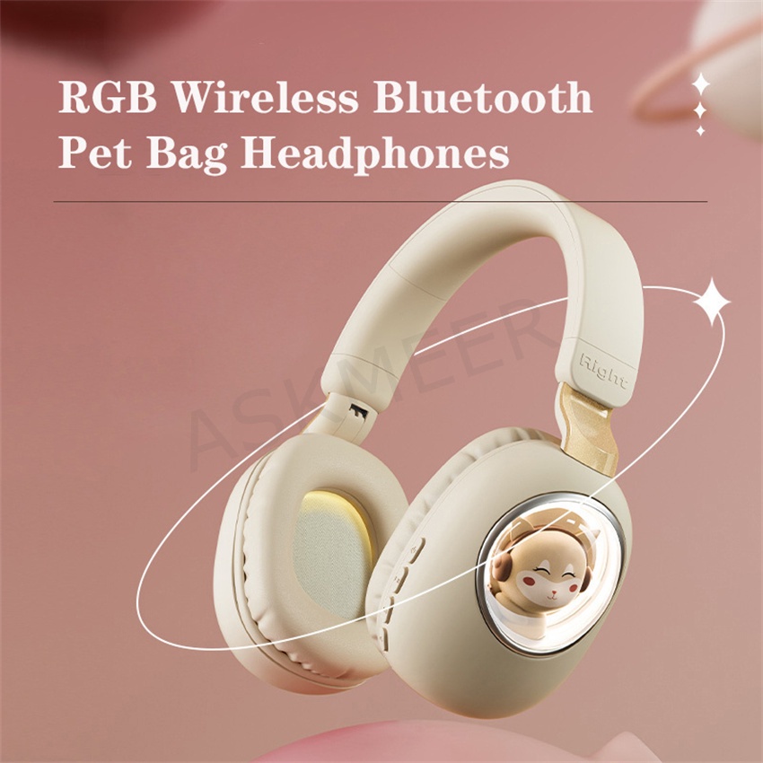 Tai Nghe Chụp Tai Bluetooth Không Dây Tích Hợp Mic Và Đèn LED Dễ Thương Cho Điện Thoại PS4