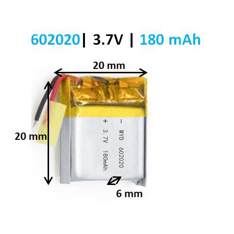 Pin Lithium - Ion 3.7V 602020 180mah