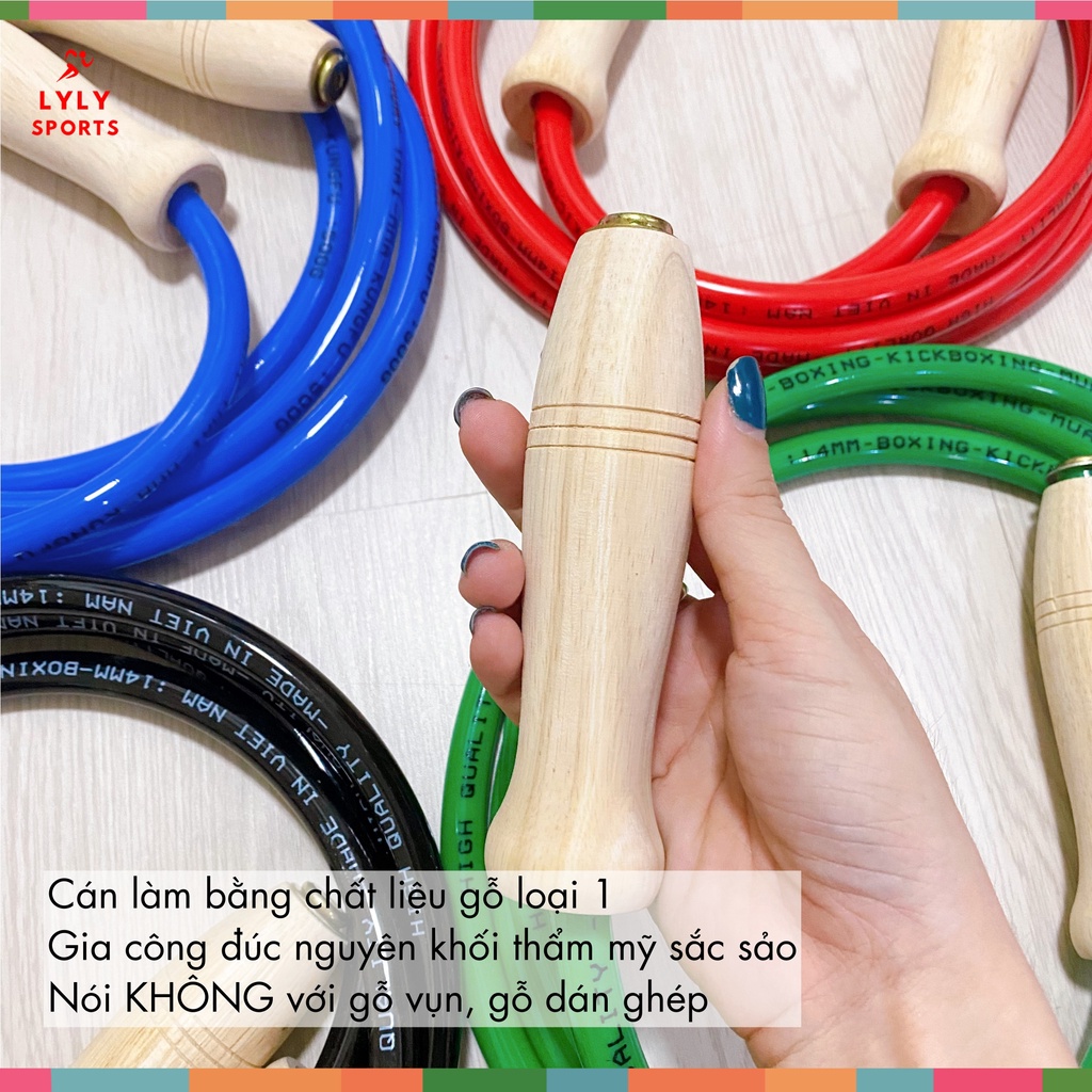 Dây Nhảy Boxing Muay Thái tập thể lực giảm cân, Dây nhảy cao su bản to nặng cán gỗ cao cấp,  - LYLYSPORTS