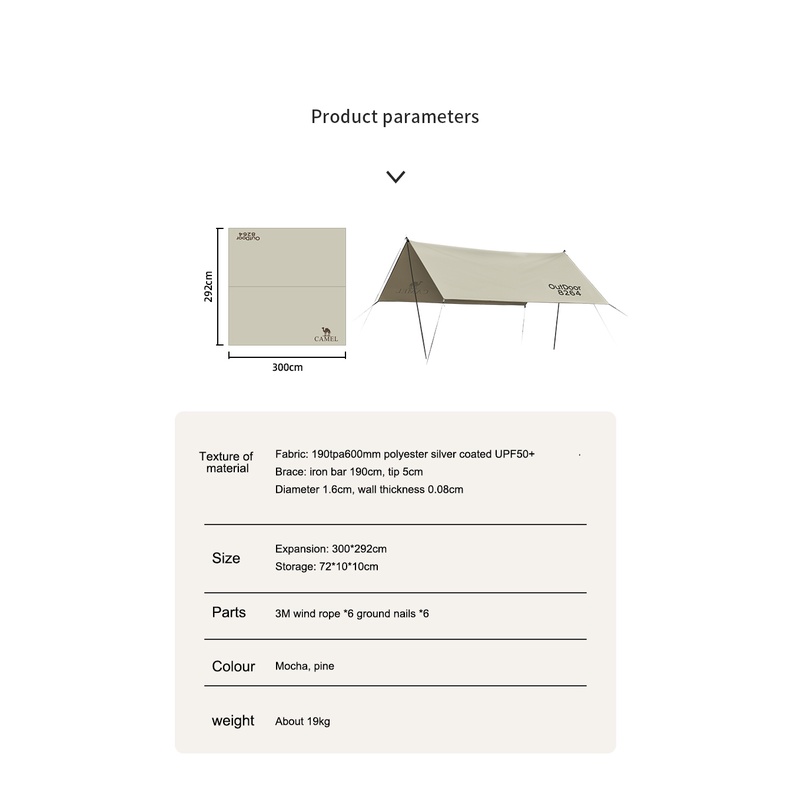 Tấm mái hiên CAMEL CROWN che nắng chống mưa ngoài trời dáng vuông kích thước 3x3m tiện lợi