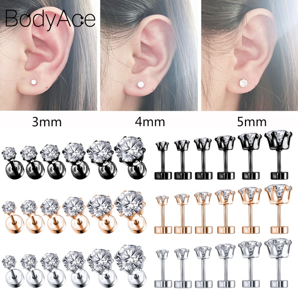 Set 12 Khuyên Tai Màu Đen 3-8mm 316L Bằng Thép Không Gỉ